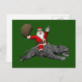 kerstman die een grijze panter bestuurt feestdagenkaart (Voorkant / Achterkant)