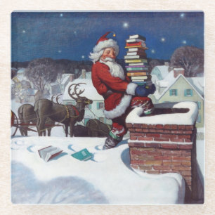 Kerstman die een lading boeken van Wyeth bezorgt Glazen Onderzetter