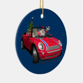 Kerstman die een mini rijdt keramisch ornament (Rechts)