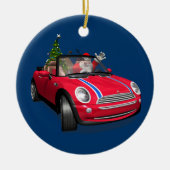 Kerstman die een mini rijdt keramisch ornament (Voorkant)