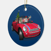 Kerstman die een mini rijdt keramisch ornament (Links)