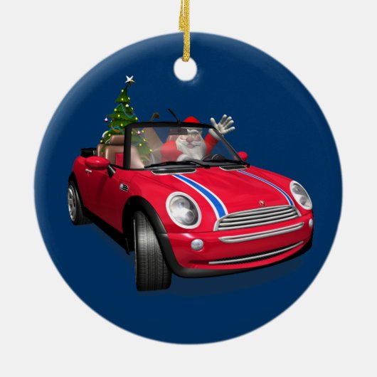 Kerstman die een mini rijdt keramisch ornament (Achterkant)