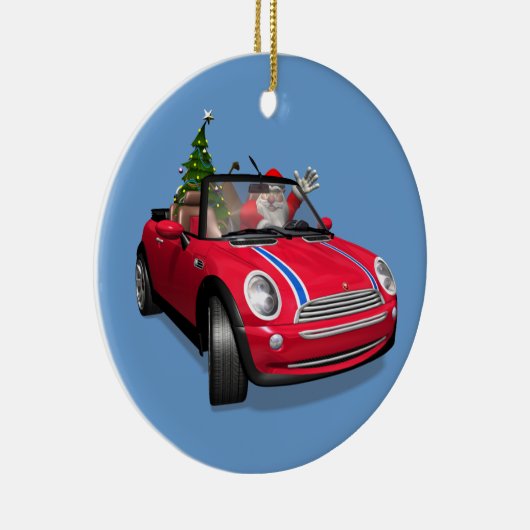 Kerstman die een mini rijdt keramisch ornament (Rechts)