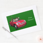 Kerstman die een mini rijdt rechthoekige sticker (Envelop)