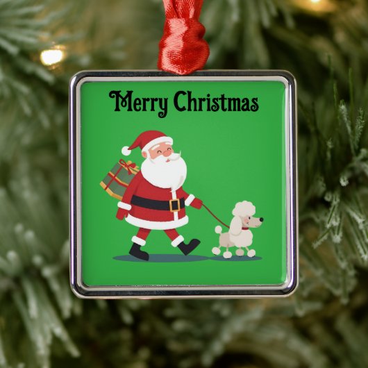 Kerstman die een poedel wandelt Kerst ornament (Boom)