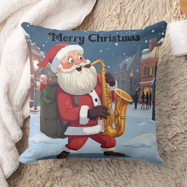 Kerstman die een saxofoon speelt Kerstkussen Kussen (Deken)