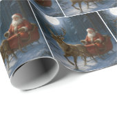 Kerstman die een slee bestuurt in het maanlicht cadeaupapier (Rol Hoek)