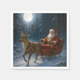 Kerstman die een slee bestuurt in het maanlicht servet