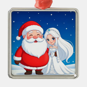 Kerstman die een Sneeuwkoningin omhelst Metalen Ornament