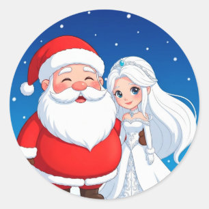 Kerstman die een Sneeuwkoningin omhelst Ronde Sticker