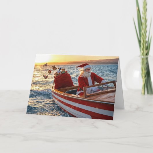 Kerstman die een speedboot bestuurt kaart (Voorkant)