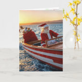 Kerstman die een speedboot bestuurt kaart (Gele Bloem)