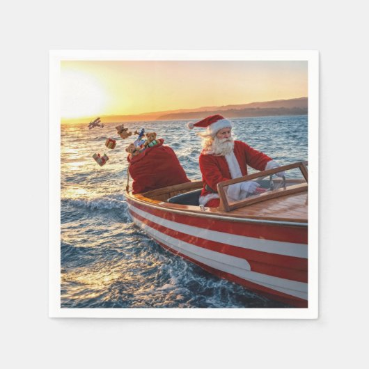Kerstman die een speedboot bestuurt servet (Voorkant)