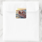 Kerstman die een speedboot bestuurt vierkante sticker (Tas)