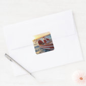 Kerstman die een speedboot bestuurt vierkante sticker (Envelop)