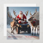 Kerstman die een vierwieler berijdt feestdagenkaart (Voorkant / Achterkant)