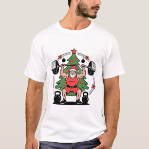 Kerstman die gewichten heft Kerstboom Fitness T-shirt
