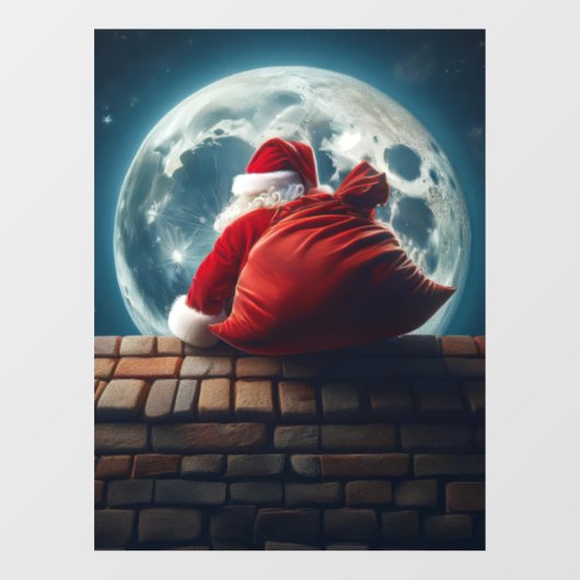 Kerstman die glinsterend door de schoorsteen komt raamsticker (Vel)