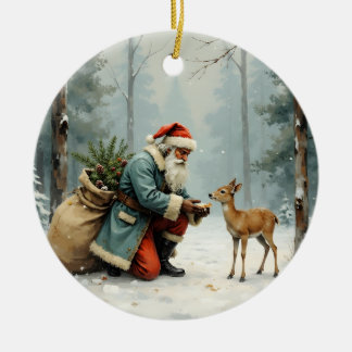 Kerstman die herten voert Kerstsouvenir Keramisch Ornament