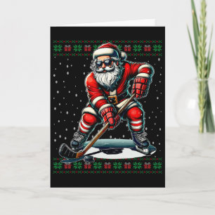 Kerstman die hockey speelt lelijke kersttrui  kaart