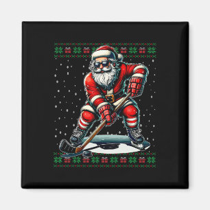 Kerstman die hockey speelt lelijke kersttrui magneet