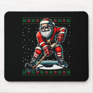 Kerstman die hockey speelt lelijke kersttrui  muismat
