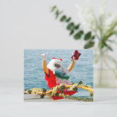 Kerstman die in een Kano aankomen Feestdagenkaart (Staand voorkant)