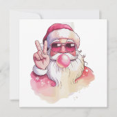 Kerstman die kauwgom blaast Roze zonnebril Feestdagenkaart (Voorkant)