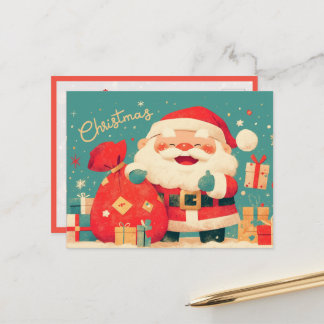 Kerstman die kerstcadeaus voorbereidt briefkaart
