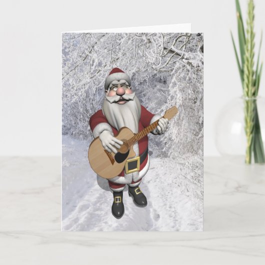 kerstman die kerstliedjes speelt op zijn gitaar feestdagen kaart (Voorkant)
