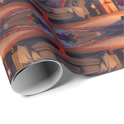 Kerstman die kinder speeltjes levert, rendieren di cadeaupapier (Rol Hoek)