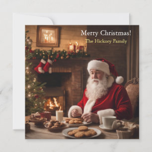 Kerstman die kookwerk eet feestdagenkaart