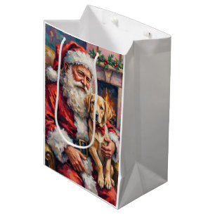 Kerstman die Labrador Kerstkunst vasthoudt Medium Cadeauzakje