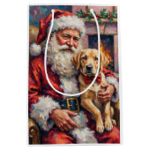 Kerstman die Labrador Kerstkunst vasthoudt Medium Cadeauzakje (Voorkant)
