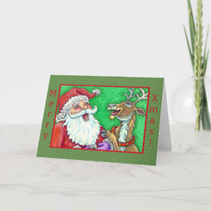 KERSTMAN DIE LACHT & REN KLOPKLOKGRAPPEN Vers Feestdagen Kaart