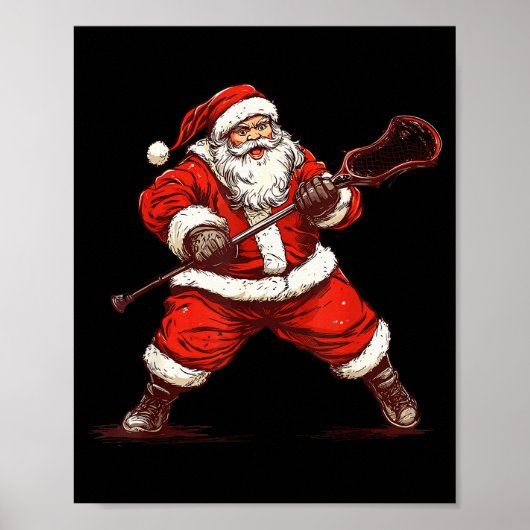 Kerstman die Lacrosse speelt Grappige Lacrosse Lax Poster (Voorkant)