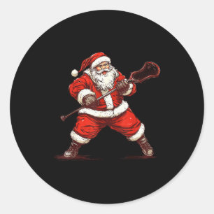 Kerstman die Lacrosse speelt Grappige Lacrosse Lax Ronde Sticker