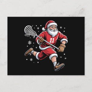Kerstman die Lacrosse speelt Kerstvakantie Sneeuw Feestdagenkaart