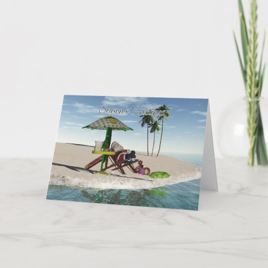 Kerstman die Limonade op het Strand drink Feestdagen Kaart (Voorkant)