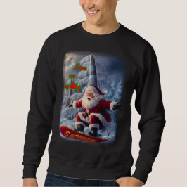 Kerstman die lol heeft met een snowboard op een zw trui