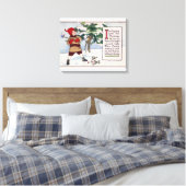Kerstman die met kerstboom omspringt canvas afdruk (Insitu (Slaapkamer))