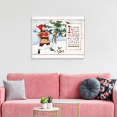 Kerstman die met kerstboom omspringt canvas afdruk (Insitu (Woonkamer))