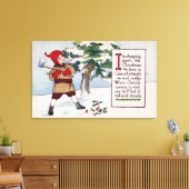 Kerstman die met kerstboom omspringt canvas afdruk (Insitu (Woonkamer))