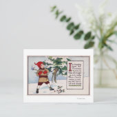 Kerstman die met kerstboom omspringt feestdagenkaart (Staand voorkant)