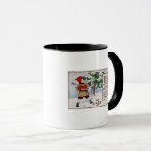 Kerstman die met kerstboom omspringt mok (Voorkant rechts)