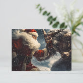 Kerstman die met Sneeuwdemon vecht op een kerstkaa Kaart (Staand voorkant)