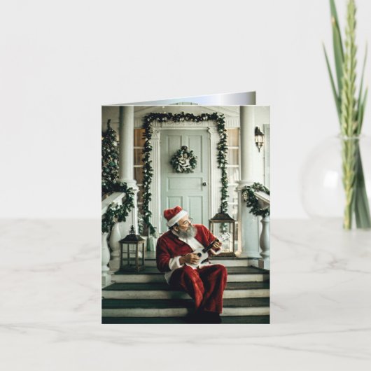 Kerstman die muziek speelt kaart (Voorkant)