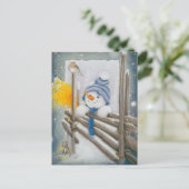 kerstman die naar de vogel kijkt feestdagenkaart (Staand voorkant)