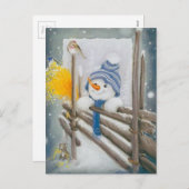 kerstman die naar de vogel kijkt feestdagenkaart (Voorkant / Achterkant)