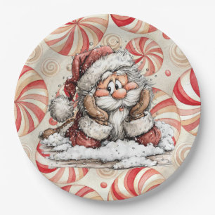 Kerstman die nadenkt terwijl hij valt papieren bordje